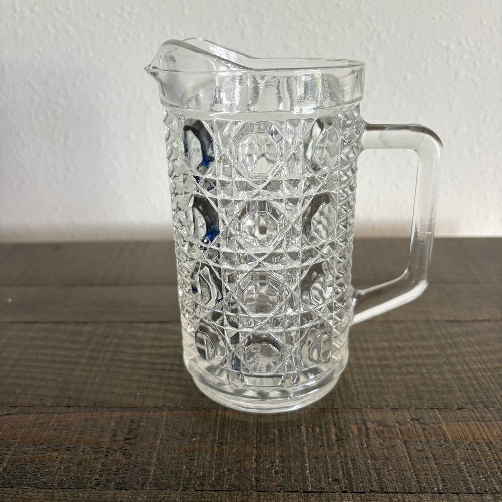 Windsor Glass Mini Pitcher Button & Cane Pattern Small Juice Carafe Farmhouse 6"